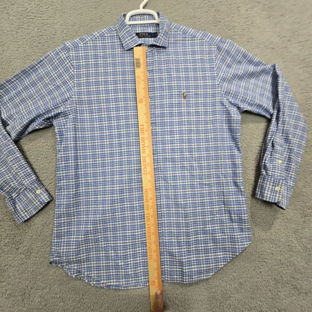 Polo Ralph Lauren Button Up Shirt Mens Large Blue Plaid Flesh Pony Preppy Long S